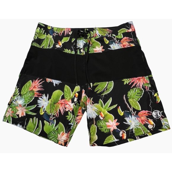 VooDoo Stretch Toucan Tropical Palm Tree Swim Trunks Mens Size 38 - Picture 1 of 12